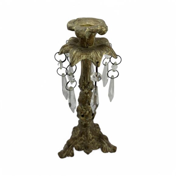 Antique French Gilt Brass & Crystal Prism Candle Holder – Rococo Style - Picture 3 of 16